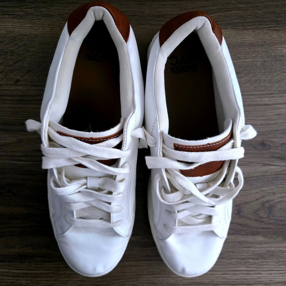 Steve Madden Finneas Mens White Low Top Sneaker Brown Heel Tab Size 9 Madden NYC - Picture 11 of 11
